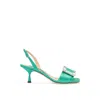 Sergio Rossi Bicolor Silk Stiletto Heel Sandals In Green