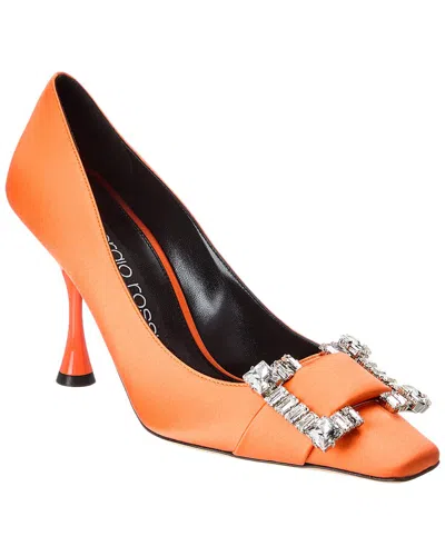 Sergio Rossi Sr Twenty Buckle Satin Pump In Orange