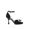 Sergio Rossi Black Satin Crystal Embellished Ankle Strap Sandals In Black