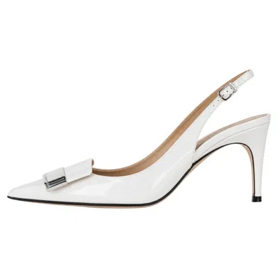 Pre-owned Sergio Rossi Sr1 Patent Leather Slingback Pumps In Gray
