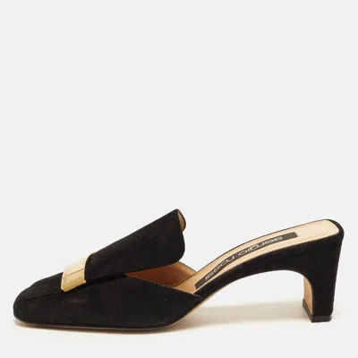 Pre-owned Sergio Rossi Sr1 Size 37.5 Black Suede Mules