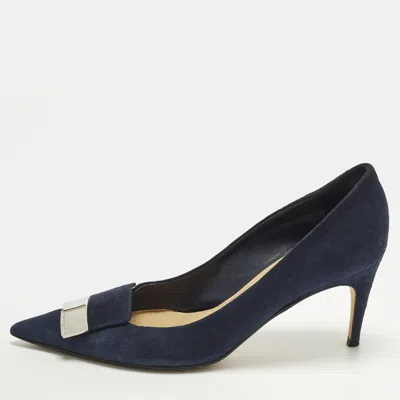 Pre-owned Sergio Rossi Sr1 Size 38 Navy Blue Suede Pumps