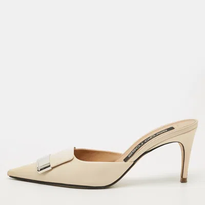 Pre-owned Sergio Rossi Sr1 Size 39 Cream Leather Mules In White