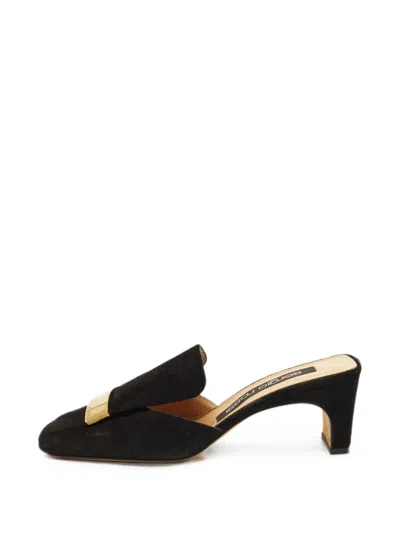 Pre-owned Sergio Rossi Sr1 Suede Heeled Mules In Black