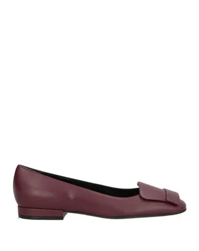Sergio Rossi Sr1 Woman Ballet Flats Plum Size 6.5 Leather In Burgundy