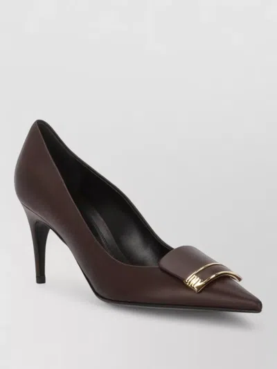 Sergio Rossi Sr Evolv Plaque-detail Pointed-toe Heeled Pumps In Brown