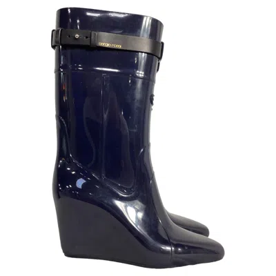 Sergio Rossi Strap Detail Rain Mid-calf Boots In Navy Blue Rubber