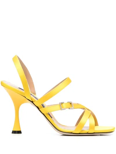 Sergio Rossi Women's Crepe Satin Leather Heeled Sandal | Size 36 | A95500mtez02120 In Yellow