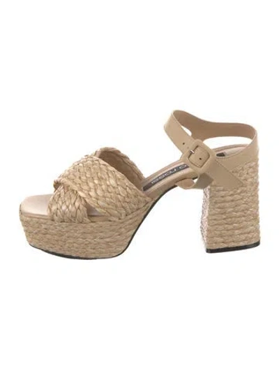 Pre-owned Sergio Rossi Straw Leather Trim Embellishment Sandals In Neutral