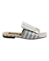 Sergio Rossi Striped Flat Slides In Blue Canvas In Blue
