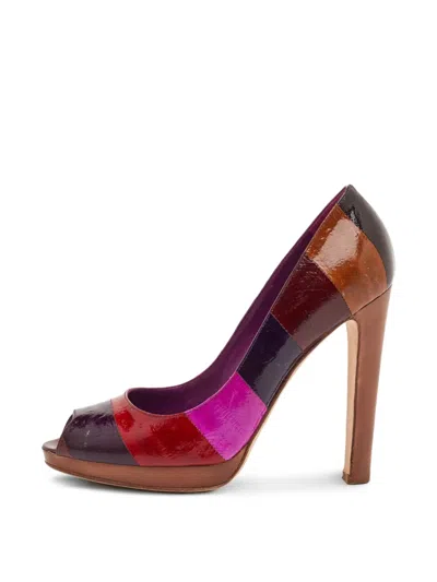 Pre-owned Sergio Rossi Striped Leather Peep-toe Pumps In Brown