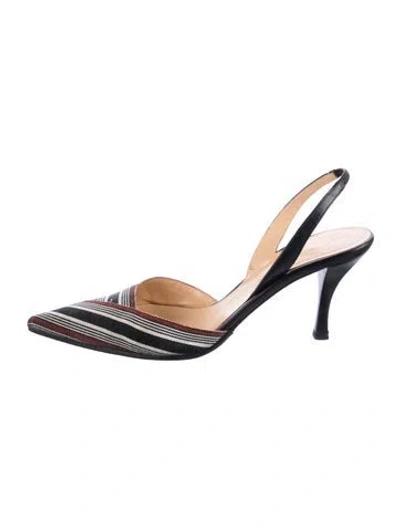 Pre-owned Sergio Rossi Striped Slingback Pumps In Black