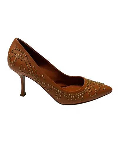 Sergio Rossi Studded Heels In Brown Leather
