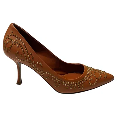 Pre-owned Sergio Rossi Studded Heels In Brown Leather