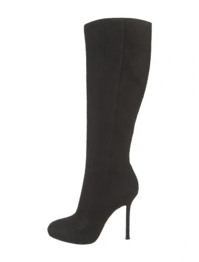 Pre-owned Sergio Rossi Suede Animal Print Boots In Black