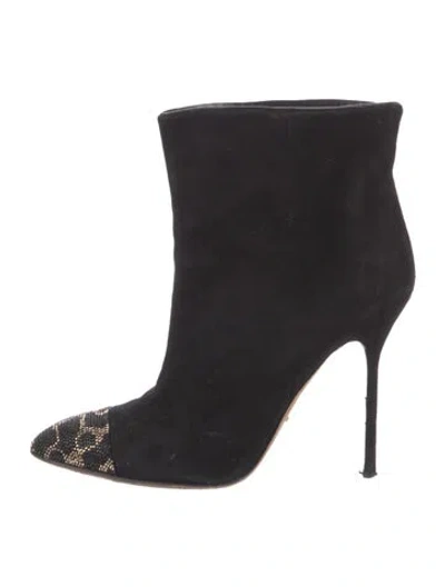 Pre-owned Sergio Rossi Suede Animal Print Boots In Black