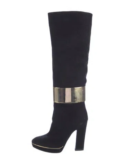 Pre-owned Sergio Rossi Suede Boots In Black/gold