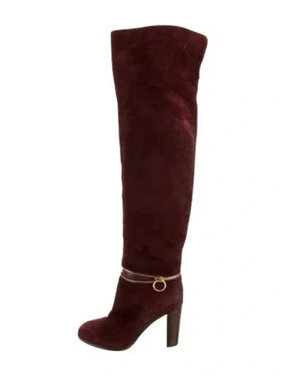 Pre-owned Sergio Rossi Suede Boots In Burgundy