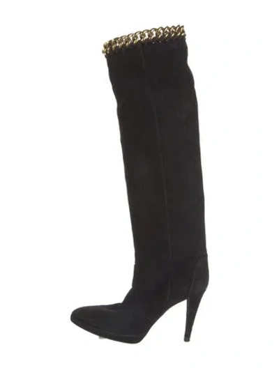 Pre-owned Sergio Rossi Suede Chain-link Accents Boots In Black