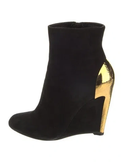 Pre-owned Sergio Rossi Suede Colorblock Pattern Boots In Black