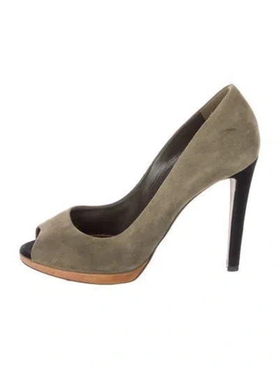 Pre-owned Sergio Rossi Suede Colorblock Pattern Pumps In Green