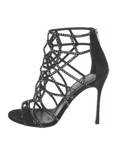 Pre-owned Sergio Rossi Suede Crystal Embellishments Gladiator Sandals In Black