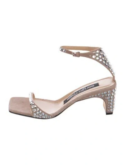 Pre-owned Sergio Rossi Suede Crystal Embellishments Sandals In Neutral