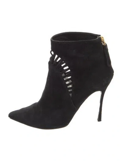 Pre-owned Sergio Rossi Suede Cutout Accent Boots In Black