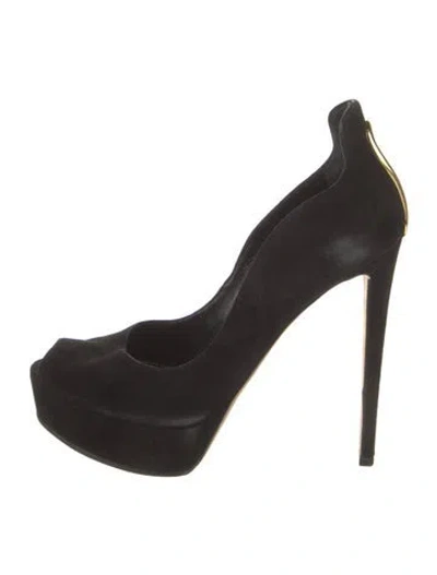 Pre-owned Sergio Rossi Suede Cutout Accent Pumps In Black