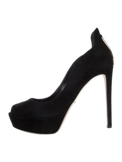 Pre-owned Sergio Rossi Suede Cutout Accent Pumps In Black
