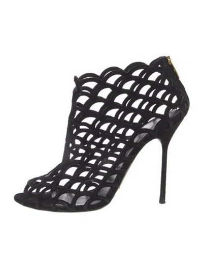 Pre-owned Sergio Rossi Suede Lace Pattern Boots In Black