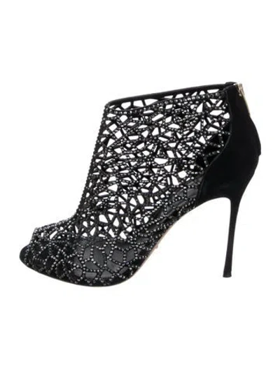 Pre-owned Sergio Rossi Suede Lace Pattern Boots In Black