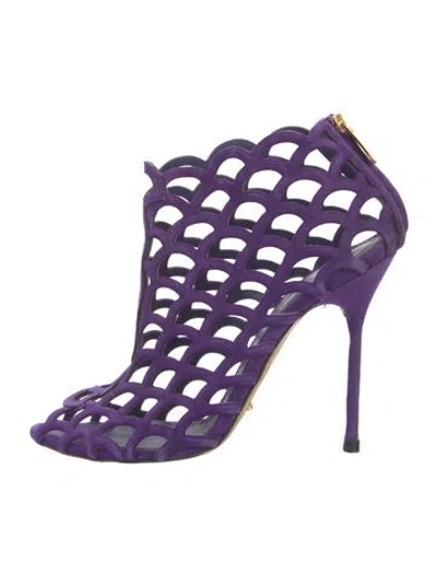 Pre-owned Sergio Rossi Suede Lace Pattern Pumps In Purple