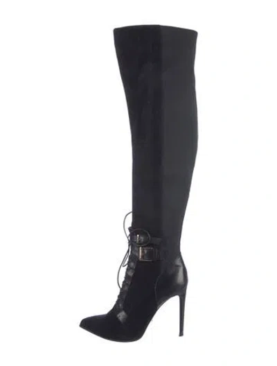 Pre-owned Sergio Rossi Suede Lace-up Boots In Black
