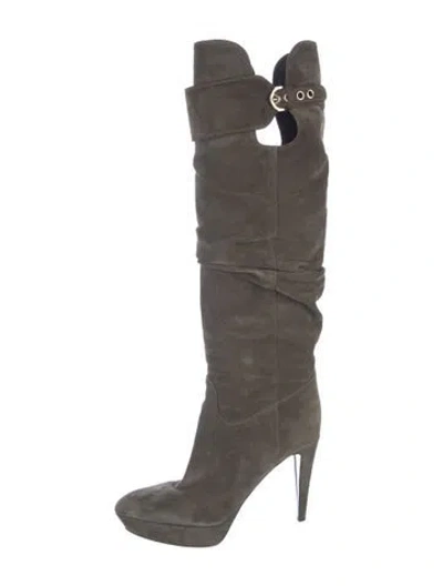 Pre-owned Sergio Rossi Suede Lace-up Boots In Green