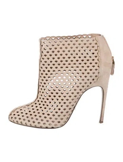 Pre-owned Sergio Rossi Suede Lasercut Accents Mules In Neutral