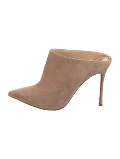 Pre-owned Sergio Rossi Suede Mules In Neutral