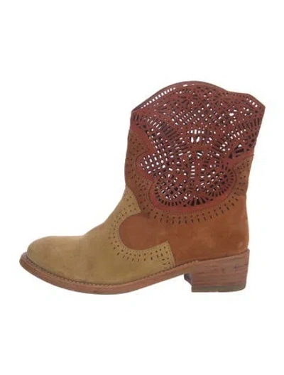 Pre-owned Sergio Rossi Suede Patterned Western Boots In Neutrals