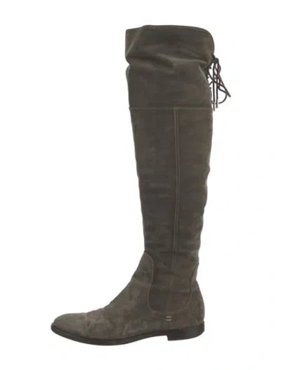 Pre-owned Sergio Rossi Suede Riding Boots In Green