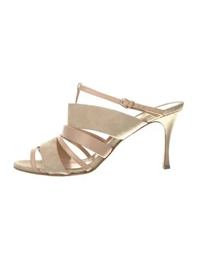 Pre-owned Sergio Rossi Suede Slides In Neutral