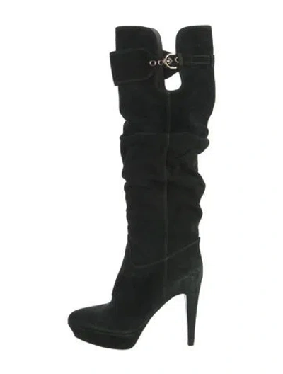 Pre-owned Sergio Rossi Suede Slouch Boots In Black