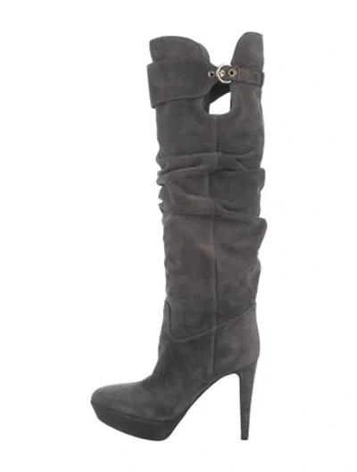Pre-owned Sergio Rossi Suede Slouch Boots In Gray