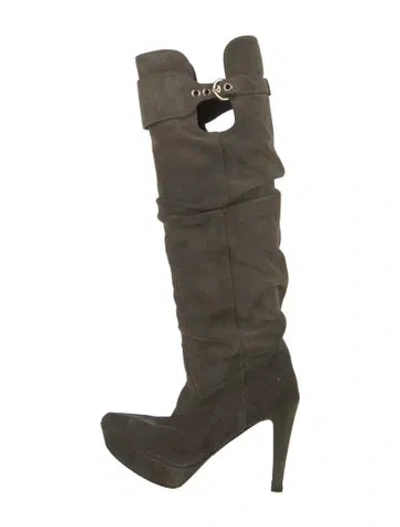 Pre-owned Sergio Rossi Suede Slouch Boots In Gray