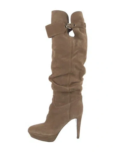 Pre-owned Sergio Rossi Suede Slouch Boots In Neutral