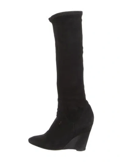 Pre-owned Sergio Rossi Suede Sock Boots In Black