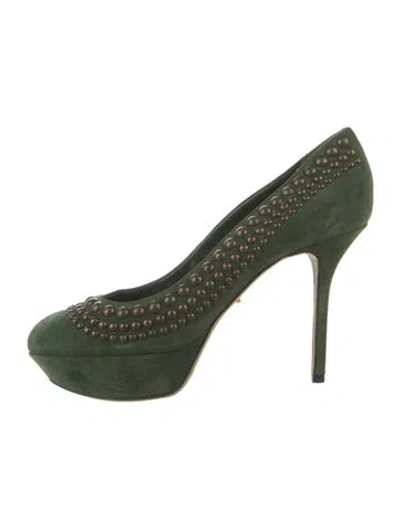 Pre-owned Sergio Rossi Suede Studded Accents Pumps In Green