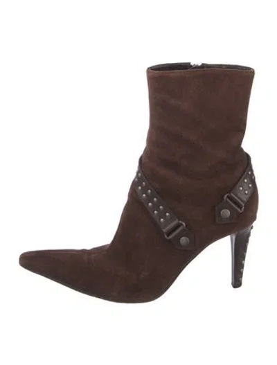 Pre-owned Sergio Rossi Suede Studded Accents Sock Boots In Brown
