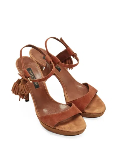 Pre-owned Sergio Rossi Suede Tassel Heeled Sandals In Brown