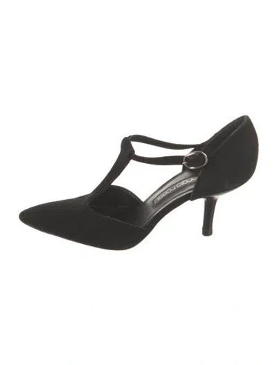 Pre-owned Sergio Rossi Suede T-strap Pumps In Black