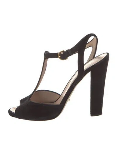 Pre-owned Sergio Rossi Suede T-strap Sandals In Black